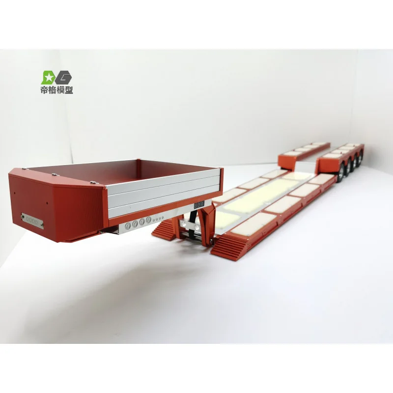 4 Assige Dieplader Met Stuurassen 1/14 - Rood 1 4 Assige Dieplader Met Stuurassen 1/14 - Rood